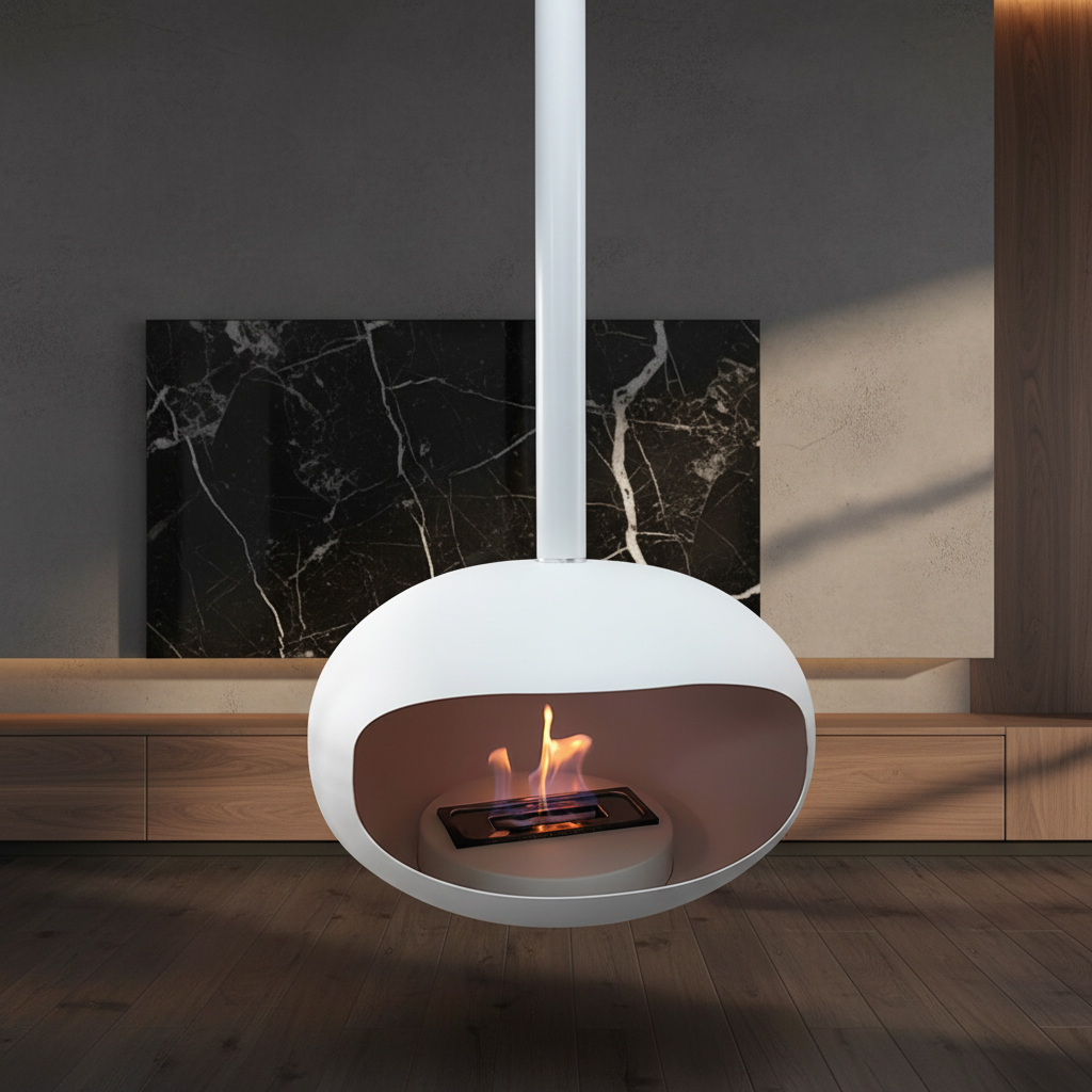 Camiol UFO Hanging Type Bioethanol Fireplace Matte Black Steel Plate Suspended Fireplace