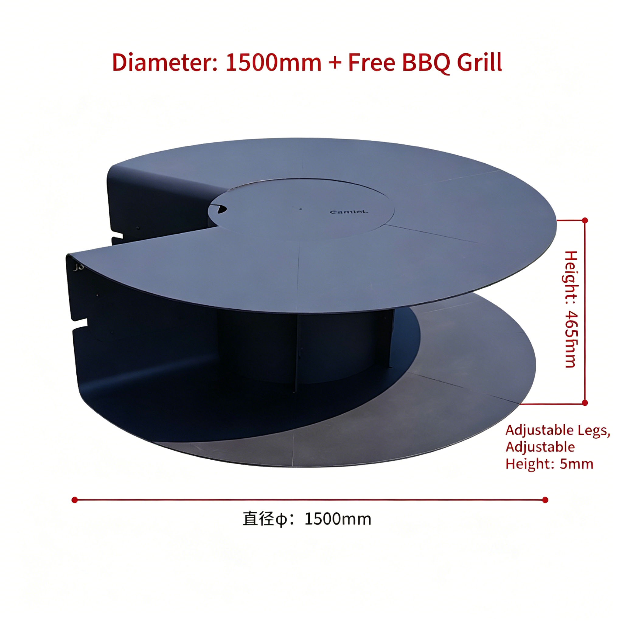 Camiol C1500 Matte Black Steel Plate Outdoor Fire Pit